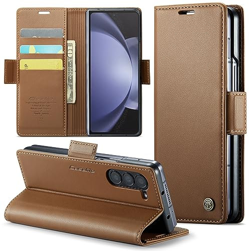 Phernykas Handyhülle für Samsung Galaxy Z Fold 5 Hülle Leder,Magnetische Klapphülle mit kartenfach und Standfunktion Smartphone Schutzhülle Lederhülle Samsung Z Fold 5 Flip Book Case (Braun)