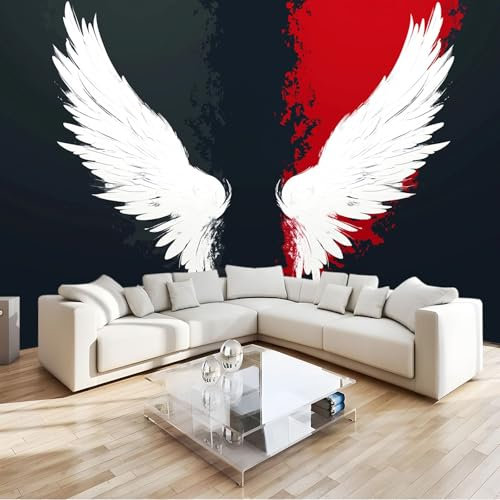 3D Papier Peint Panoramique Tapisserie Intissé Murales Ailes D'Ange Motif Gris Foncé, Papier Peint Enfant pour Salon Chambre Décoration Murale, Papier Peint 250x175 cm Chambre Enfant