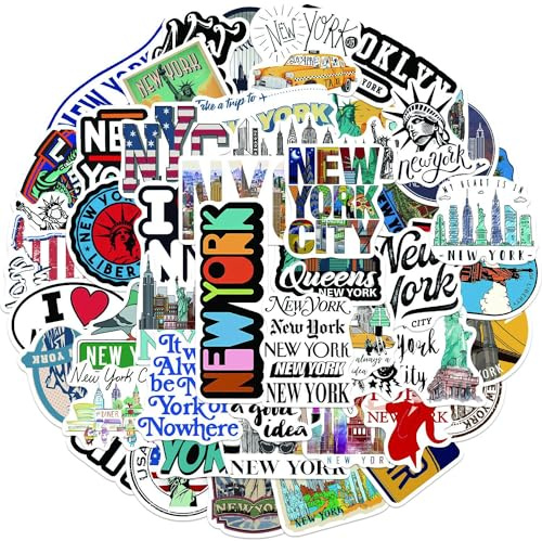 New York City Sticker Set Aufkleber Jugendliche Erwachsene 50 Stück New York City Wasserfeste Vinyl Decals Auto Motorräder Fahrrad Skateboard Snowboard Gepäck Laptop Koffer Helm Motorrad Computer