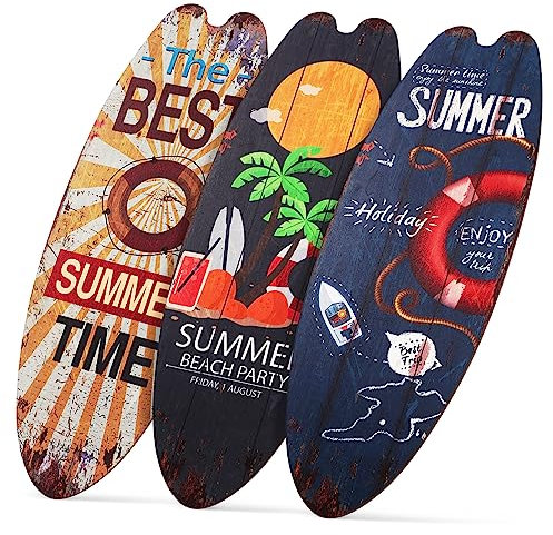 RORPOIR 3stücke Surfbrett-wanddekoration Aus Holz Strand-themen-wanddekor Tiki-bar-schild Küsten-wanddekor Für Zuhause Und Draußen