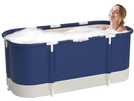Sinbide Baignoire Pliable Adulte, Grand Antidérapant Baignoires Portable Mobile pour Douche, Pliante SPA Baignoire pour Petite Salle de Bain, Trempage Autoportante Baignoire, 115x60x55cm (Bleu)
