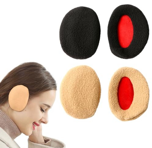Ruayia Ohrenschützer Damen 2 Stück, Ohrenwärmer Damen Earbags Earmuffs Faltbare Waschbar Plüsch Ohrenschützer warme Kälteschutz Kalte Winterzubehör Outdoor Ohrenmuscheln - Schwarz + Khaki -L