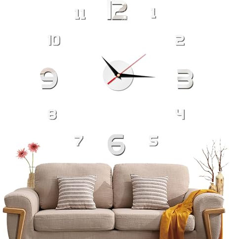 Reloj de Pared DIY 3D 40 cm, Silencioso y Autoadhesivo para Decorar Salones, Dormitorios, Cocinas y Oficinas, Blanco