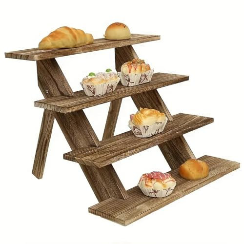 NCONCO 4 Tier Wooden Cupcake Display Stand, Wood Retail Countertop Display Shelves, Rustic Party Risers Cake Stand Shelf, Makeup Step Perfume Organizer for Spice, Plant, Dessert, Craft, Perfume