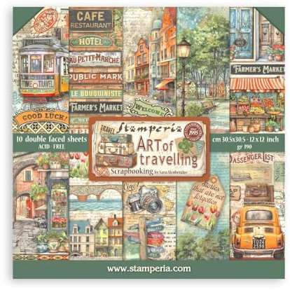 Stamperia - Scrapbook Paper Pad for Scrapbooking, Albums, Card Making, Bullet Journals, and More, Acid Free, Double-Sided, Perfect for Hobbies, Crafts, and Gifting (Art of Travelling) (30.5 x 30.5cm)