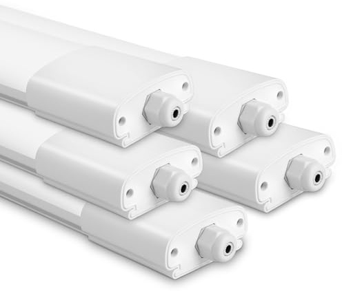 IEGLED Pack de 5 pantalla estanca led 90 cm, 30W 3300LM regleta led, 4000K lampara cocina techo, IP65 lamparas techo, IP65 lampara techo para Oficina Garaje Taller, Blanco