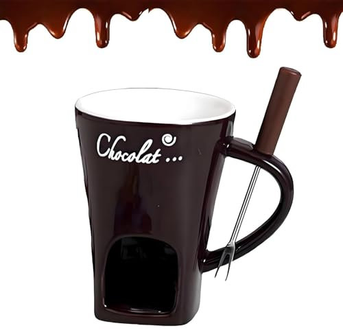 Schokofondue - Temperiergerät für Schokolade Kuvertüre, Schokofondue Tasse mit Gabeln Schokofondue-Tasse, Schokoladenfondue Schoko Fondue Tasse, Schoko Fondue Teelichthalter (Brown)