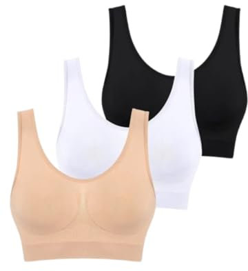 Boolavard 3-teiliges Set Nahtlose BHS für Damen Bügelloser Büstenhalter Crop Top Weiche Sport-Tank-BHS Damen Dessous Weste (DE/NL/SE/PL, Alphanumerisch, 3XL, Regular, Regular, Beige Weiß Schwarz)