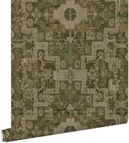 Esta Home Tapete orientalisches Kelim-Patchwork Olivgrün 50 x 900 cm