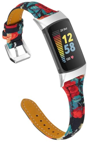 Zohmuly T-förmiges Lederarmband Kompatibel mit Fitbit charge 5/Charge 6 Leder Armband, Echtes Leder Ersatzarmband für Fitbit Charge 6