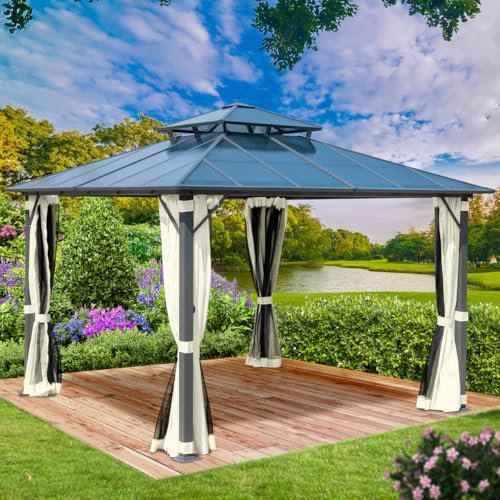 BRAST® Pavillon Aluminium Pagode 4x4m | viele Modelle & Farben | inkl. Moskitonetz | festes Dach | wasserdicht | stabil |UV-Schutz | Beige