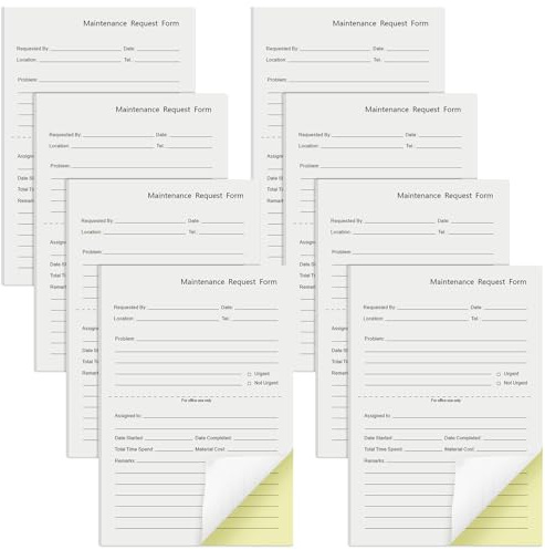 Clabby Lot de 400 carnets de demandes d'entretien, formulaires/feuillets en 2 parties, sans carbone, 11,8 x 18,8 cm, formulaires de demande de réparation, 50 ensembles par bloc, pour la gestion des