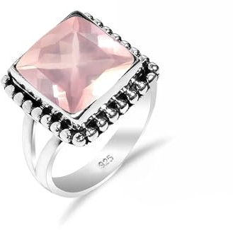 Bague de promesse traditionnelle en argent sterling 925 et quartz rose, faite à la main, pour femme et homme, RH-04-RQ-6.5