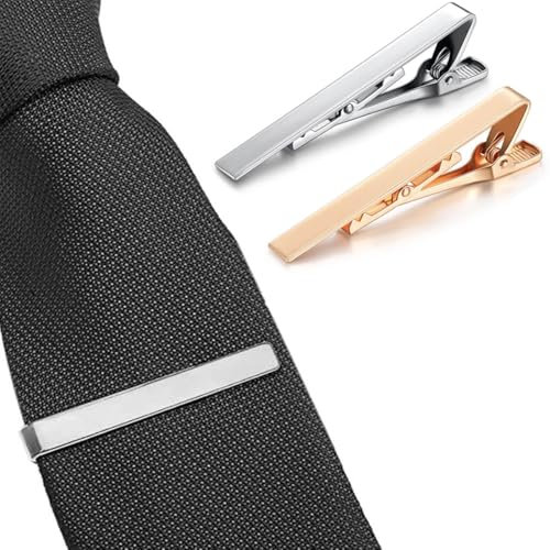 COYUN 2 Pièces Pince à Cravate Homme, Pince à Cravate Slim, Epingle a Cravate Homme, Pinces à Cravate Classiques,Cravate Bar Clips Polie pour D'affaires, Mariage, Vie Quotidienne (Or, Argent)