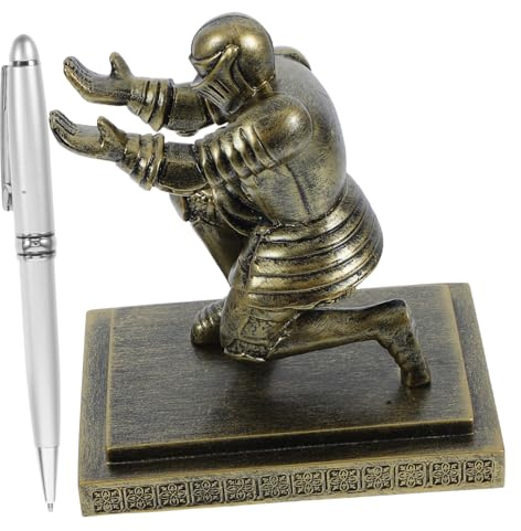 DOITOOL Ritterförmiger Stifthalter für Schreibtisch aus Kunstharz Gold | Dekorativer Soldatenstil, Stabile Basis und Formstabil, Multifunktional für Büro, Make Up Pinsel und Ordnung