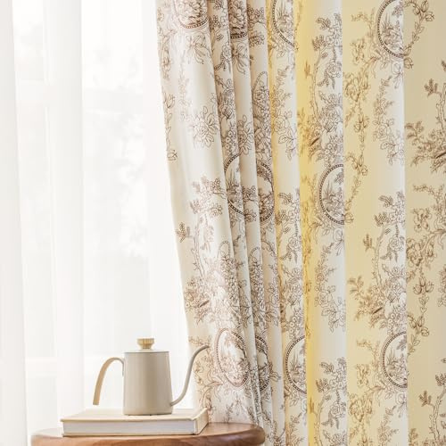 SUOUO Vorhänge im Vintage-Stil, mit Blumenmuster, Beige, für Wohnzimmer, Lichtfilterung, H 245 x B 140 cm, 2 Stück, Bedruckt, viktorianisches Dekor, Fenstervorhänge für Esszimmer, Schlafzimmer