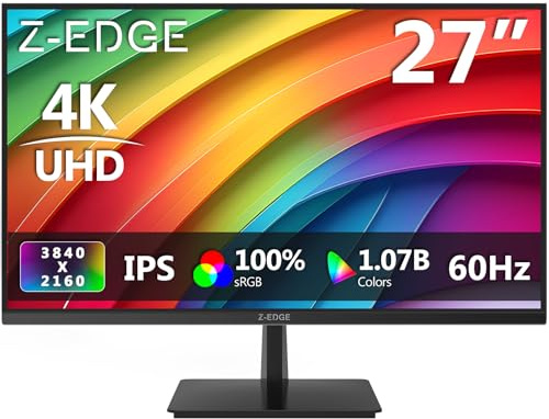 Z-Edge 27 Inch 4K Monitor UHD IPS Panel 3840x2160, 60Hz, 300cd/m² Brightness, FreeSync, HDR10, Ultra-Thin Bezel, DPx2, HDMIx2, VESA Mountable, Black