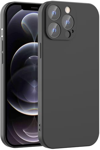 Honara Silicone Case for iPhone 12 Pro Max, Full Camera Protection, Slim Liquid Silicone Phone Bumper Cover, Soft Touch, Antiskid, DustProof, Shockproof, Drop-Resistant, Anti-Scratch Cases (Black)