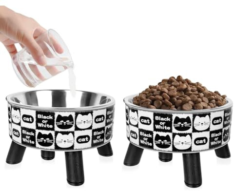 Cat Food And Water Bowl Set, Cat Bowls With Stand, Double Bowl for Kittens, Puppies, Rabbits & Small Animals, Stainless Steel Bowl |Raised Pet Bowls (2PC-A)
