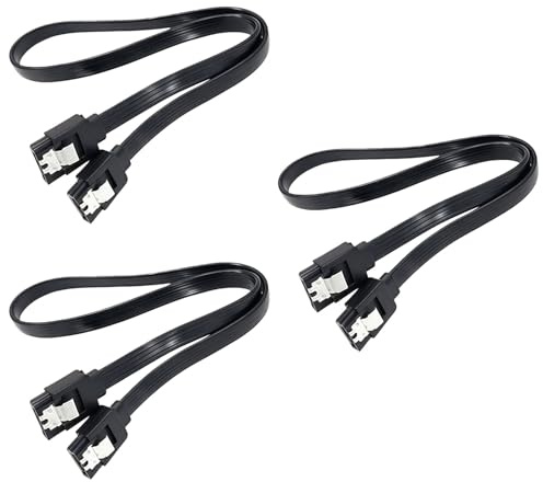 3Pcs SATA III 6Gbps Data Cable with Secure Latch for HDD SSD Drives | 18in Length, Backward Compatible, Stable Signal, Motherboards & Optical Drives