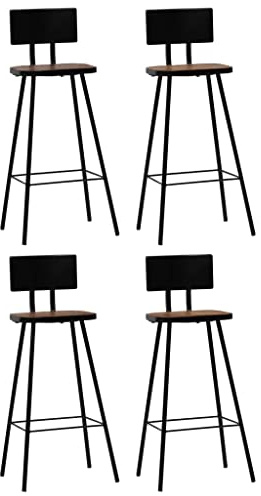 Tonture Barhocker 4 STK. Massives Altholz, 45x36x99cm, pulverbeschichteter Stahlrahmen, Vintage Industrie Design, für Küche, Esszimmer, Tresen, bis 110kg