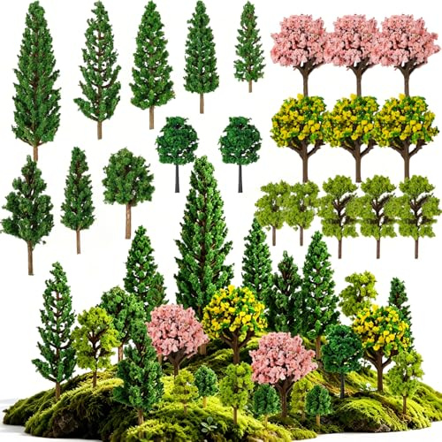 Fizdoqg 35 Stücke Modellbau Bäume 3-14cm Miniatur Bäume Gemischte Miniatur | Büsche DIY Modellbäume, Landschaft Architektur Modell Baum Zubehör