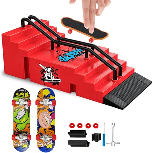 ZHITENG Finger Skateboard und Rampe Zubehör Set, Mini Fingerskateboard Set | DIY Deck Truck Fingerskateboard Rampe Kit Finger Skating Board Skate Park Kit, für Männer und Frauen Geschenk