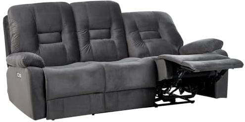 Elektrisch verstellbares 3-Sitzer Sofa Samt dunkelgrau USB-Anschluss Bergen