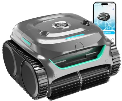 WYBOT C2 Robot Piscine sans Fil, Double Filtration, 3 Moteurs, Aspiration Puissante, Nettoyage Fond et Parois & Ligne d'eau, 180 Min, pour Piscines Enterrées 150㎡, App(Vert Gravier-Gris)