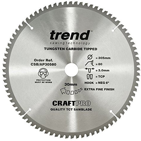 Trend CSB/AP30580 Craft Pro Worktop TCT Circular Saw Blade for Aluminium and Plastic, 300mm x 80 Teeth x 30 Bore, Tungsten Carbide Tipped