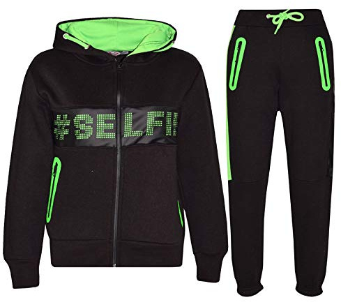 A2Z 4 Kids Kids Boys Girls #Selfie Hoodie & Botom Jogging Suit Tracksuit - T.S Selfie 003 Black & Neon Green 13