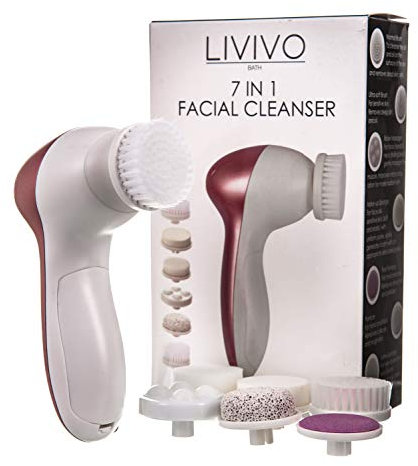 LIVIVO Facial Cleansing Brush - 7 in 1 Electric Exfoliator Spin Face Massager Set - 7 Brush Heads for Exfoliating, Removing Makeup, Excess Oil, Removing Blackheads, Massaging Skin