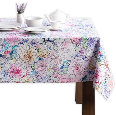 Maison d' Hermine Floral Love 100% Cotton Tablecloth for Kitchen Dining | Tabletop | Decoration | Parties | Weddings | Spring/Summer (Rectangle, 60 Inch by 90 Inch)