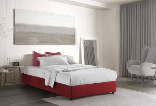 Talamo Italia Letto Piazza e Mezza Nicole, Letto Contenitore con Rivestimento in Tessuto, 100% Made in Italy, Apertura Frontale, Adatto per Materasso Cm 120x190, Rosso