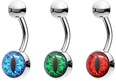 beyoutifulthings Bauch-nabelpiercing Set Schlangen-Auge Nabel-Piercing Chirurgenstahl Bananabell Silber Blau Grün Rot Stab 1,6/10mm