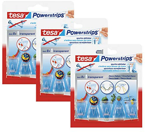tesa Powerstrips Deco-Haken, transparent, für max. 200g, Packung mit 5 Haken (3 Packungen)