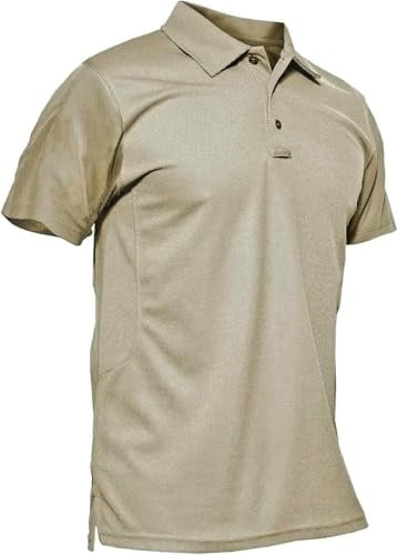 KEFITEVD Utomhus andningsbara pikétröjor för män snabbtorkande kortärmad safari campingtoppar, Khaki, 3XL
