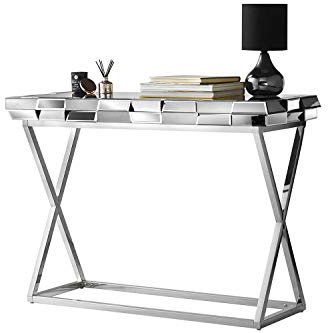 Knightsbridge Collection – Meubles miroir de luxe effet verre 3D chromé, pieds croisés, chambre à coucher, salon (table console miroir – Gris)
