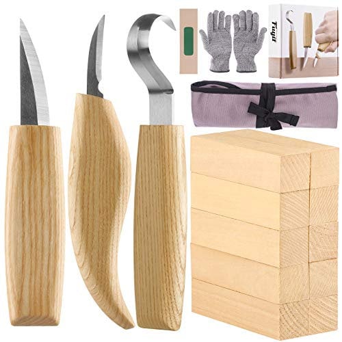 Fuyit Ciseaux à Bois 17 Pièces Outils de Sculpture, Amélioré Ciseaux Bois pour la Sculpture Sur bois, Charpentiers, Outils de Sculpture