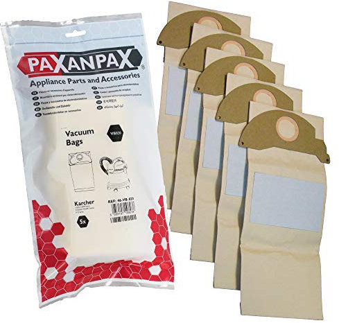 Paxanpax VB820, Lot de 5 Sacs en Papier compatibles pour Karcher A2000-A2099, WD2000-WD2399, série MV2 Marron