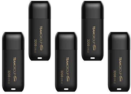 TEAMGROUP C175 TC175332GB21 Lot de 5 clés USB 3.2 Gen 1 (USB 3.1/3.0), mémoire de stockage de données externe, compatible avec ordinateur/ordinateur portable, noir mat