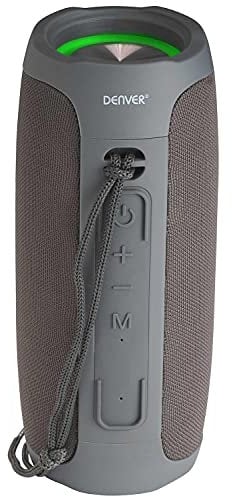 Denver BTV-220GREY Tragbarer Bluetooth-Lautsprecher, wiederaufladbarer Akku 2400 mAh, USB, AUX-Eingang, Freisprecheinrichtung, Lautstärke: 16 W, Lichter