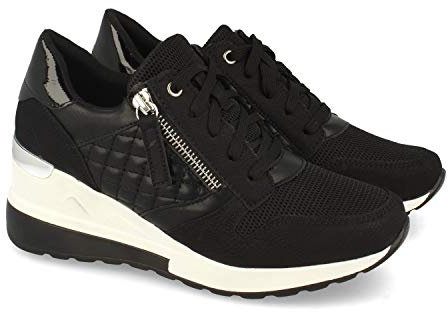 shoes&blues.es 53914-Zapatilla para Mujer, con Cuna, Cremallera de Adorno, y Cierre de Cordones, Primavera Verano 2021. Talla 40 Negro