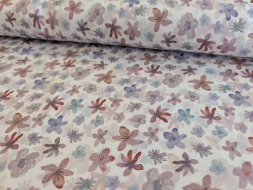 Bio Jersey Stoff mit (Streu) Blumen auf Weiß als Meterware zum Nähen, 50 cm