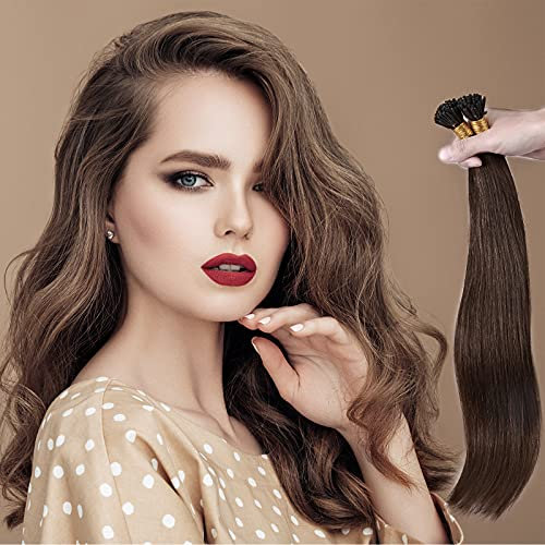 Silk-co I Tip Hair Extensions 1g per Strand 50S Pre Bonded Stick Tip Keratin Real Remy Human Hair Extension Straight (18inch, 04 Medium Brown?