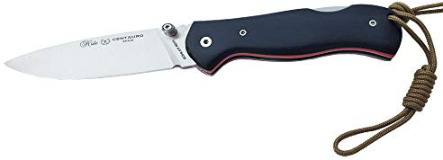 Miguel Nieto Centauro R09-G10, con hoja en acero inoxidable Böhler N695 de 7,8 cm. y empuñadura en G10 negro, con separadores de fibra rojos, Hueco con cordón fiador incluido