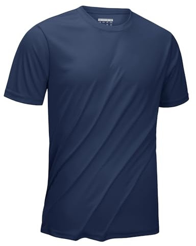 KEFITEVD Running Top Men Summer Quick Dry UPF 50+ Breathable Stretchy Athletic Tee Workout Short Sleeve,Navy Blue3XL
