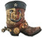 Cowboy-Stiefel-Figur mit Texas-Flagge, 10,8 cm hoch, tolles Geschenk für Texaner, Zuhause, Büro oder Wohnheim, Glücksbringer-Hufeisenmotiv, Kunstharz-Statue mit Leder und metallischen Details