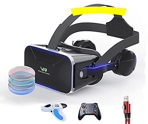Auriculares VR Gafas Realidad Virtual Auriculares Sonido Estéreo con Auriculares Realidad Virtual con Control Remoto Compatible con Mando Distancia Juegos Películas 4.7-6.5 Pulgadas Teléfono