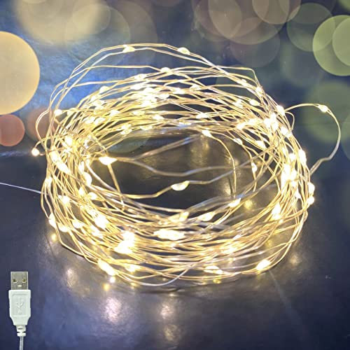 200 LED Luci Natalizie Bianco Caldo Con presa USB Led Stringa Luci Esterno Luci Stringa Esterno Cavo Trasparente per Natale Matrimonio Decorative Festa Interno Natalizie letto Camera Giardino